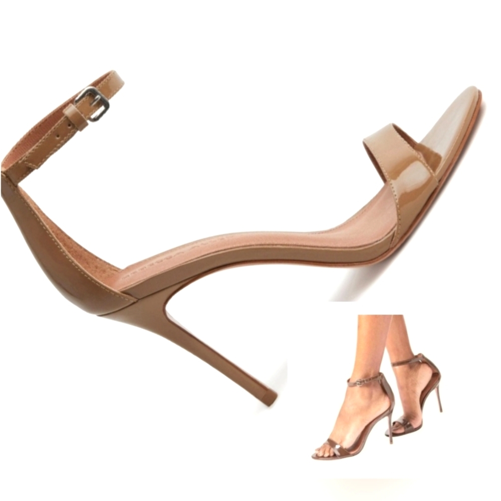 Rebecca Allen The Two Strap Sandal Nude III Strappy Heel Patent Leather 9.5 Nude